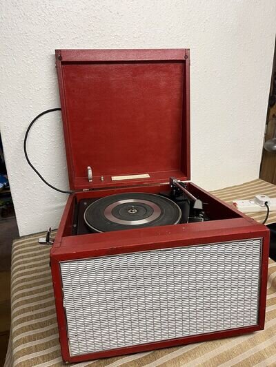 Vintage Garrard Portable Record Player red case - working/not completely tested