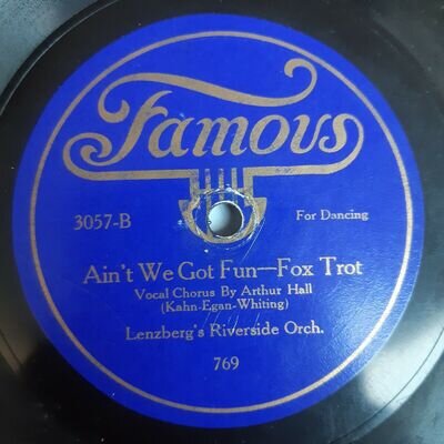 FAMOUS Lenzberg's Riverside Orchestra ‎– All By Myself - 3057 78rpm Shellac 10"