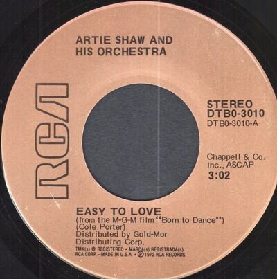 Artie Shaw and His Orchestra Easy To Love 7" vinyl USA Rca 1974 DTB03010