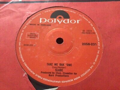 Slade Take me bak 'Ome 7" vinyl single record