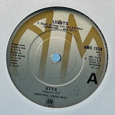 Styx Lights 1979 7" Single Vinyl Record AMS 7528