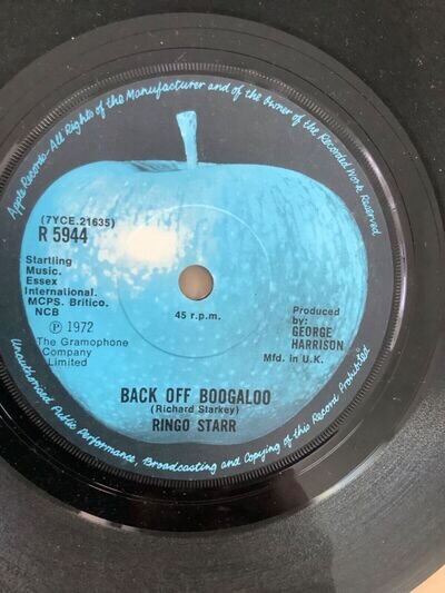 Ringo Starr Back of Boogaloo. 7” single. 1972. Apple records