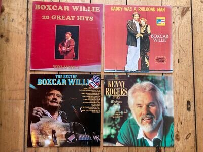 Boxcar Willie & Kenny Rogers Vinyl Record Collection -4 Albums -Country Classics