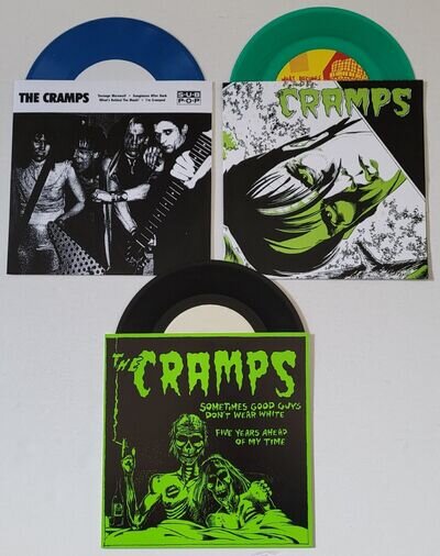 THE CRAMPS - JOB LOT - 3 x 7" - COLOURED VINYL - ALL LISTED - MINT