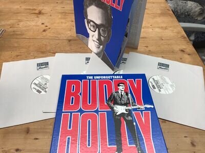 “THE UNFORGETTABLE BUDDY HOLLY”4 DISC LP BOX SET + 8 PAGE BOOK 1986 UK N.MINT