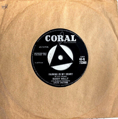 BUDDY HOLLY "RAINING IN MY HEART' 7" RECORD (CORAL Q 72360) 1958