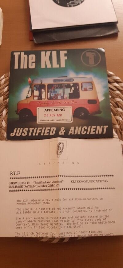 THE KLF 'JUSTIFIED AND ANCIENT' 1991 PROMO WITH LETTER DANCE ELECTRO HOUSE