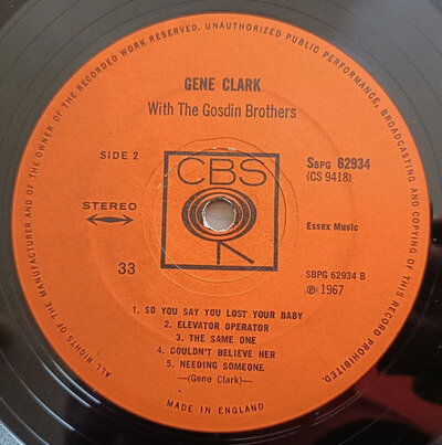 Gene Clark LP With The Gosdin Brothers UK CBS 1st Press INCREDIBLE VINYL BYRDS