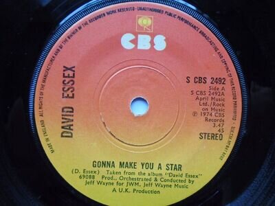 David Essex Gonna Make You A Star 7" CBS SCBS2492 EX 1974 Gonna Make You A Star/