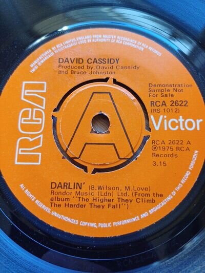 David Cassidy Darlin 7" RCA Victor RCA2622 EX 1975 Darlin Demo Vinyl Record