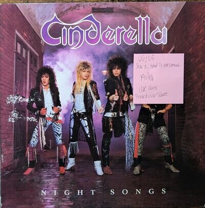 Cinderella Night Songs Vinyl Record VG/VG VERH 37 1986 1st Press