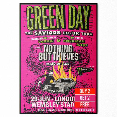 Green Day Poster 29th June Wembley stadium For Green Day Fans Print A5 A4 A3