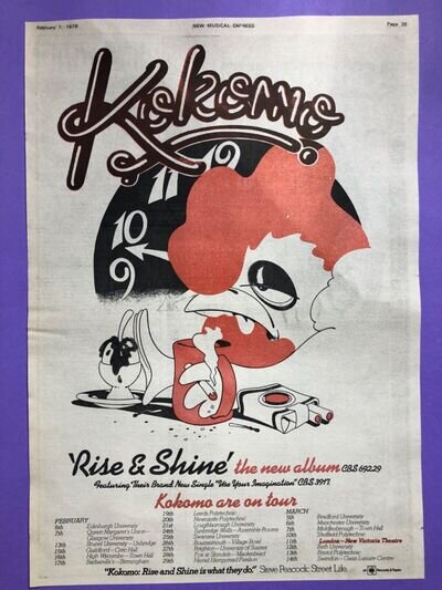 Kokomo Rise & Shine 1976 Tour Dates Music Press Advert - Poster Size