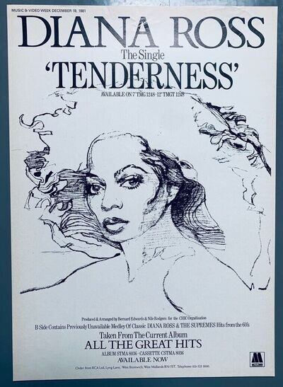 DIANA ROSS 1981 Original POSTER ADVERT TENDERNESS Supremes MOTOWN