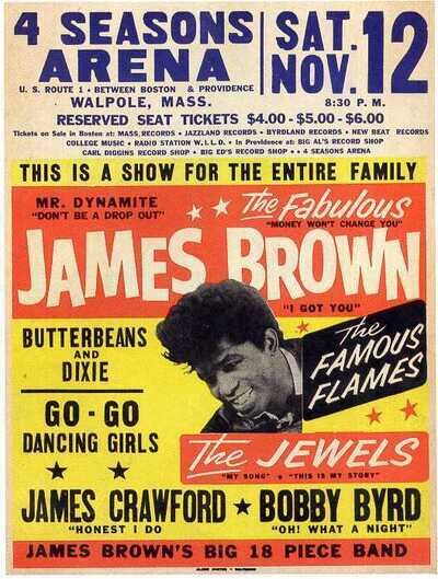 JAMES BROWN Concert Window Poster - Walpole, Mass - Godfather of Soul - reprint