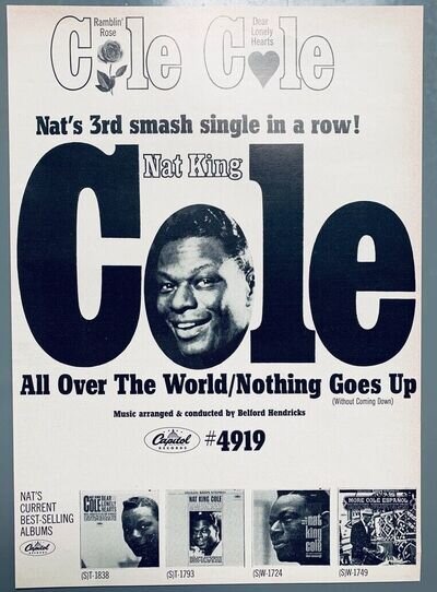 NAT KING COLE 1963 vintage POSTER ADVERT ALL OVER THE WORLD Capitol Records