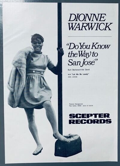 DIONNE WARWICK 1968 POSTER ADVERT DO YOU KNOW THE WAY TO SAN JOSÉ Burt Bacharach