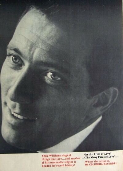 ANDY WILLIAMS 1966 vintage POSTER ADVERT IN THE ARMS OF LOVE