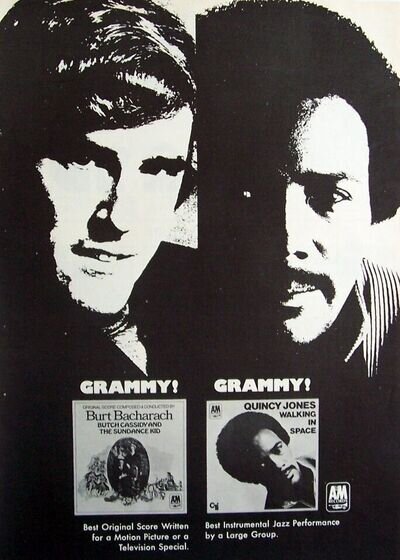 BURT BACHARACH QUINCY JONES 1970 Poster Ad BUTCH CASSIDY grammy WALKING SPACE