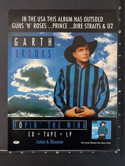 GARTH BROOKS - ROPIN THE WIND 8X12' Original Magazine Advert M118