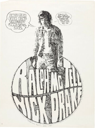 NICK DRAKE / RALPH McTELL Concert Window Poster Ewell Tech 1970 Last Gig reprint