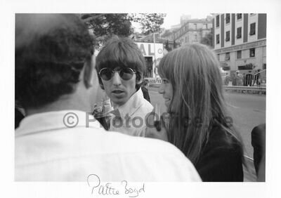 Pattie Boyd signed unpublished b/w photo, George Harrison, Beatles Autograph