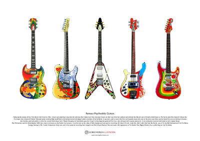 Famous Psychedelic Guitars ART POSTER A3 size