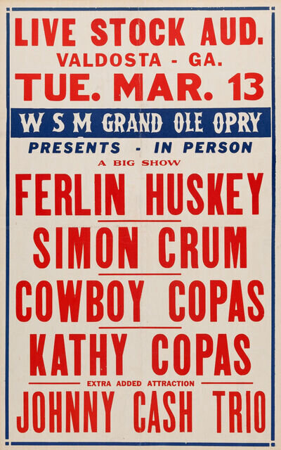 JOHNNY CASH Rare Concert Window Poster / Handbill Valdosta 1956 - reprint