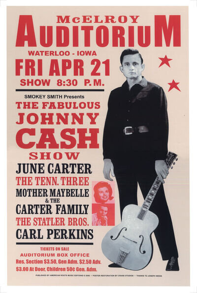 JOHNNY CASH POSTER - CARTER FAMILY LIVE IN IOWA USA 1967 CONCERT PROMO A2 size