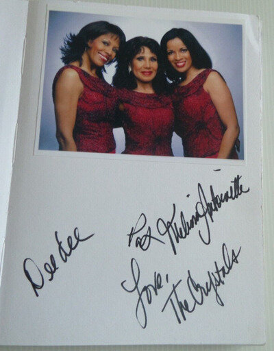 THE CRYSTALS AUTOGRAPHED 8 X 6 ALBUM PAGE. INC DEE DEE KENNIBREW.