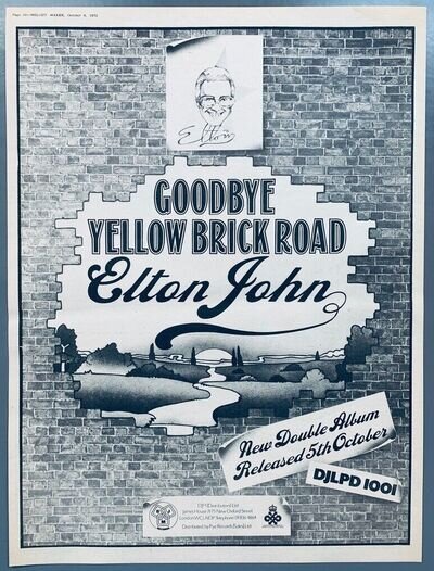 ELTON JOHN 1973 original POSTER ADVERT GOODBYE YELLOW BRICK ROAD