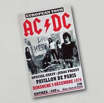 AC/DC Fridge Magnet Retro 1979 Poster France Rock Band Saxon