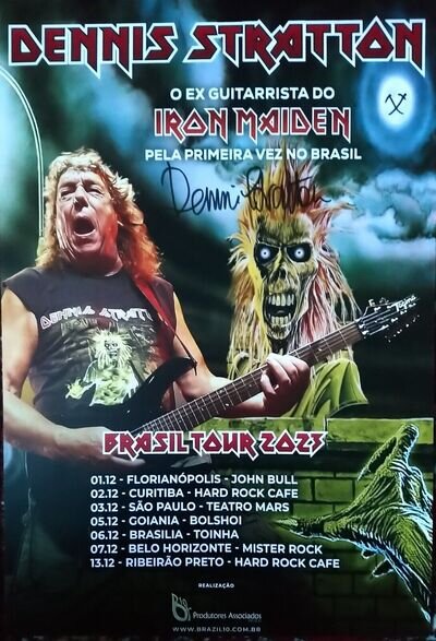 DENNIS STRATTON HAND SIGNED BRAZIL TOUR POSTER 2023 IRON MAIDEN + VIP WRISTBAND