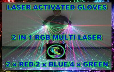 LAZER RGB MULTI 2 IN 1 PAIR OF GLOVES GREEN-RED-BLUE DANCING/RAVE/NEON - LASERS