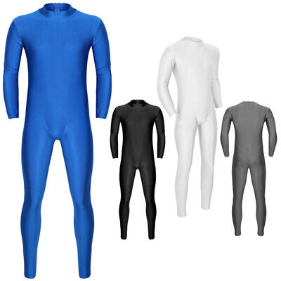 Men's Zipper Bodysuit One Piece Full Unitard Jumpsuit Catsuit Costume Dancewear