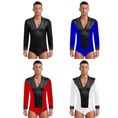 UK Mens Sparkle Rhinestone Modern Latin Jazz Dance Shirt Ballroom Rumba Leotard