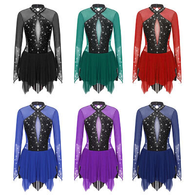 Women Gymnastic Leotard Keyhole Figure Ice Skating Dress Lyrical Dance Costume