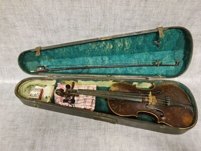 Antique Antonius Stradivarius - German Copy Violin Bow & Case - for restoration