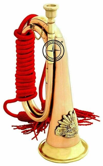 Brass Military Forces Copper Plated Horn Brass Bugle Silk Rope Tassel 12 Inches