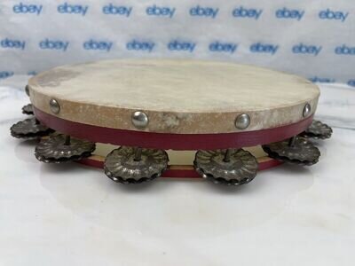 Antique Wooden Tambourine Vintage Percussion Natural Skin Drumhead Sounds Great!