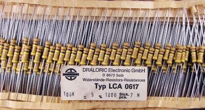 4 pcs 100K Draloric LCA 0617 0,7W carbon film resistors 5th yellow band 617