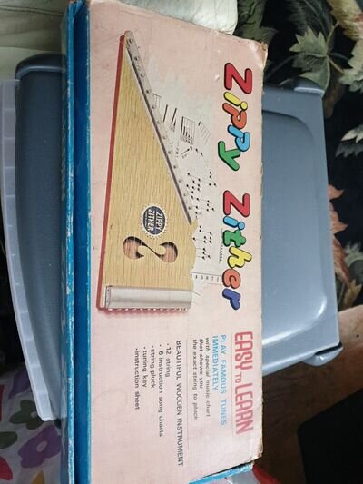 Vintage Zippy Zither Wood Instrument Boxed Music Sheets 1 String Missing No Pluk