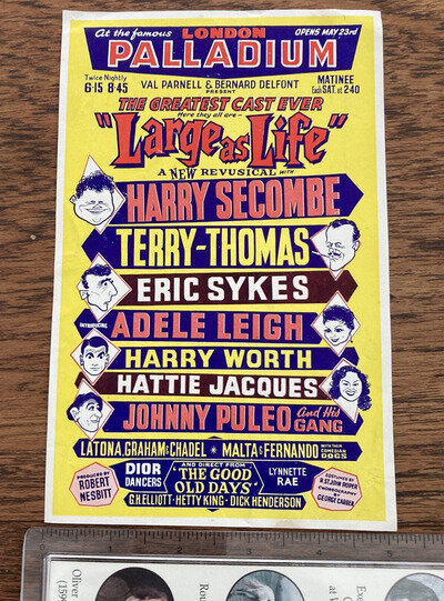 London Palladium Hand Bill "Large as Life" Terry Thomas Eric Sykes Harry Worth