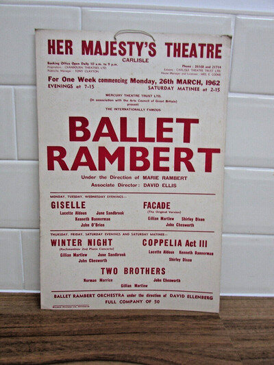 Ballet Rambert Poster 1962 Carlisle Theatre Lucette Aldous and Gillian Martlew