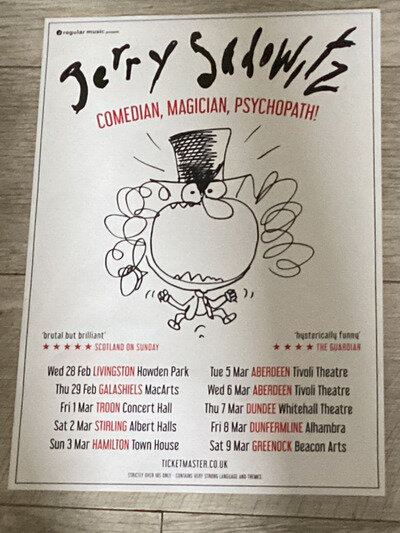 Jerry Sadowitz poster UK Tour 2024 show event memorabilia -- concert gig poster.