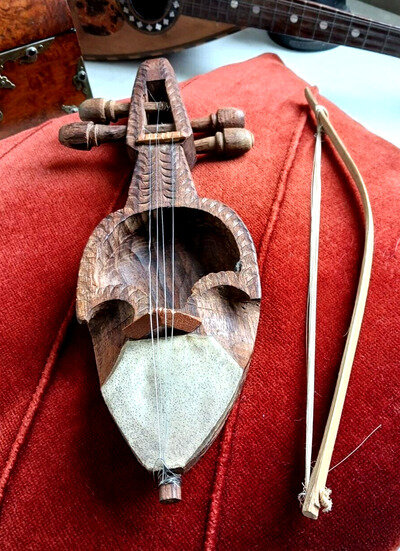 Sarangi, traditional Ornate hand carved with bow. For Nepal, Very Rare!