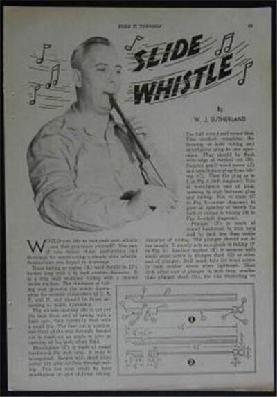 SLIDE WHISTLE Brass and Wood 1947 How-To Build PLANS