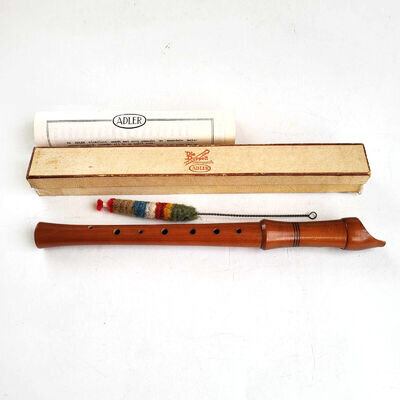 Vintage ADLER Germany Wooden Recorder Flute in Case and Brush Musical Instrument