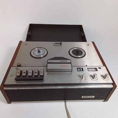 Philips N4307 4 track reel to reel audio recorder / player with cover lid.