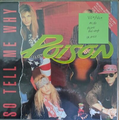 Poison So Tell Me Why Red Vinyl Record VG+/VG+ 12CLG 640 1989 1st Press + Poster